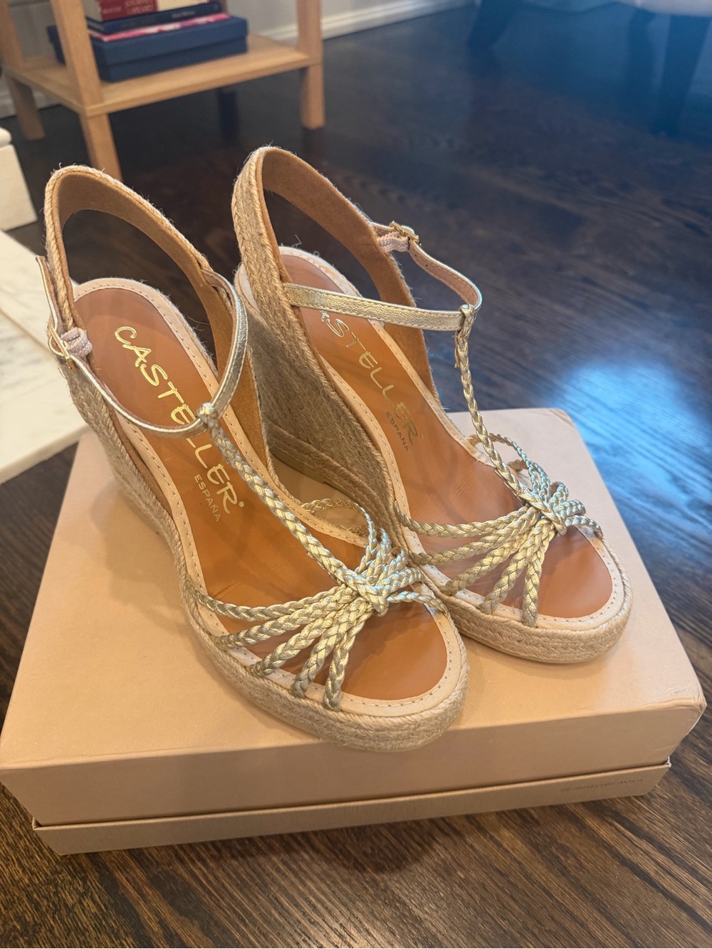 Gold Braided Espadrille Wedge Sandals